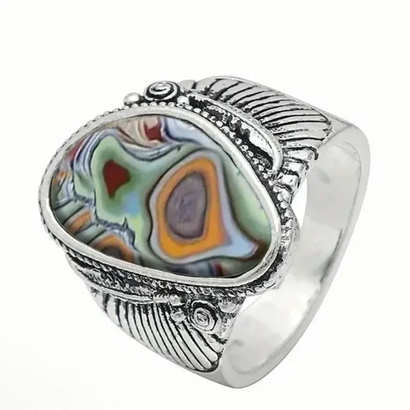 Silver Tone Abalone Ring Size 7 - Picture 4 of 5